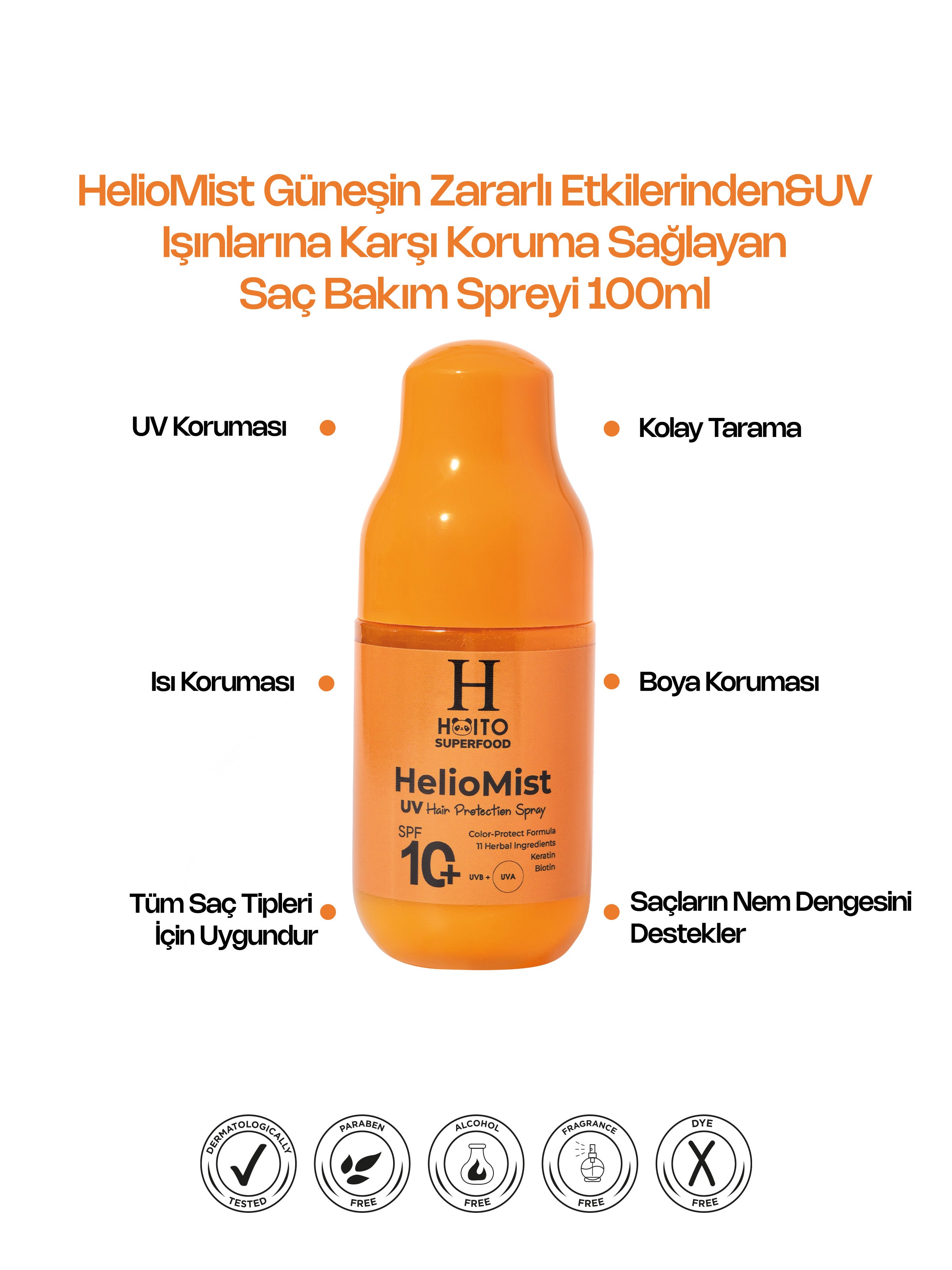 HelioMist Güneşin Zararlı Etkilerinden&UV Işınlarına Karşı Koruma Sağlayan Saç Bakım Spreyi 100ml
