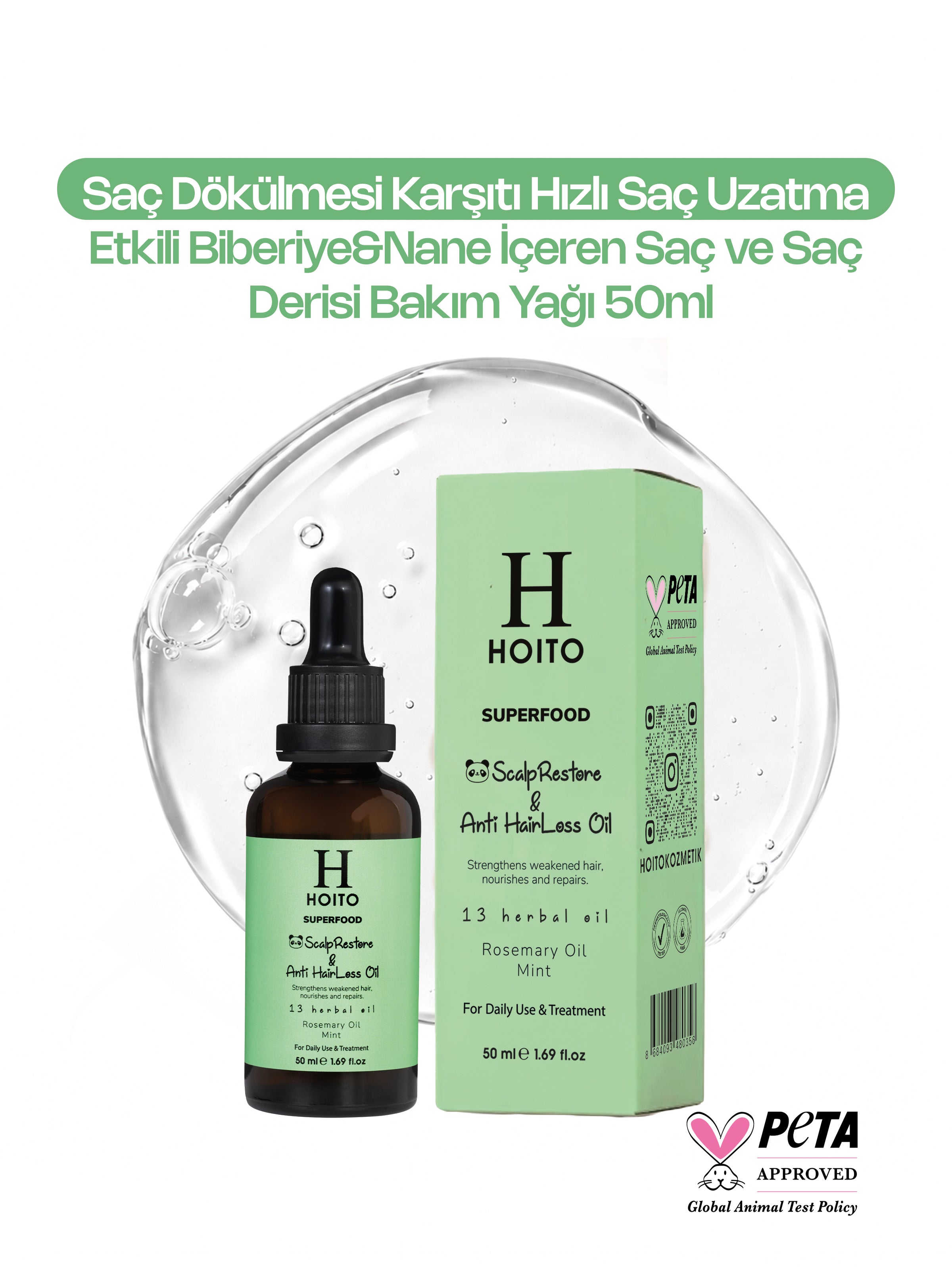 Saç Dökülmesi Karşıtı Hızlı Saç Uzatma Etkili Biberiye&Nane İçeren Saç ve Saç Derisi Bakım Yağı 50ml