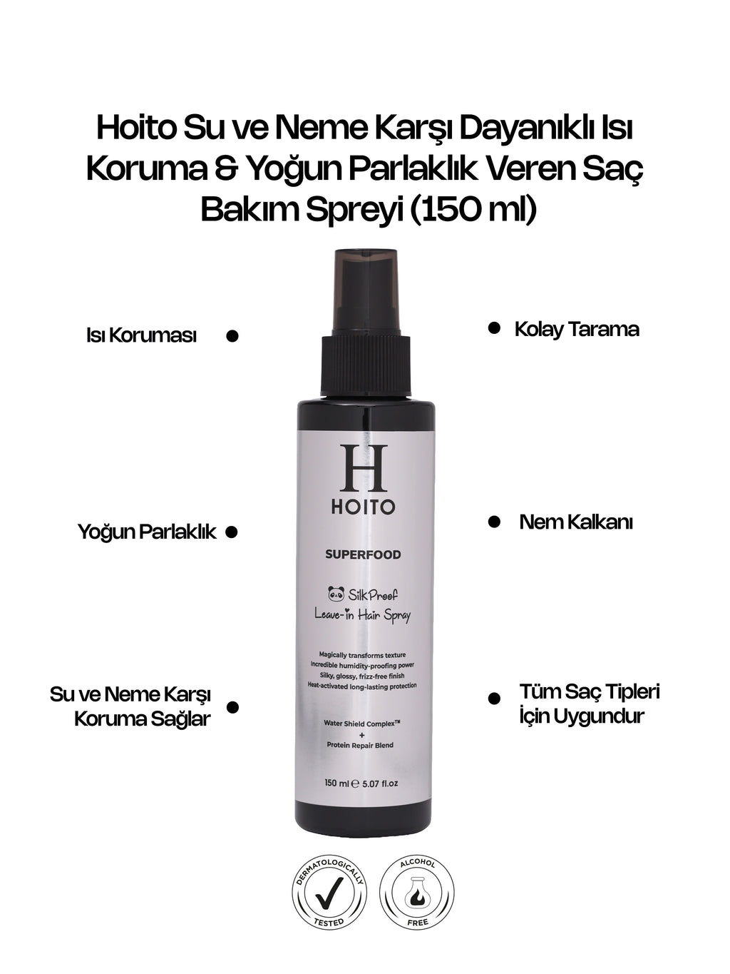 Su ve Neme Karşı Dayanıklı Isı Koruma Yoğun Parlaklık Kolay Tarama Sağlayan Saç Bakım Spreyi 150ml