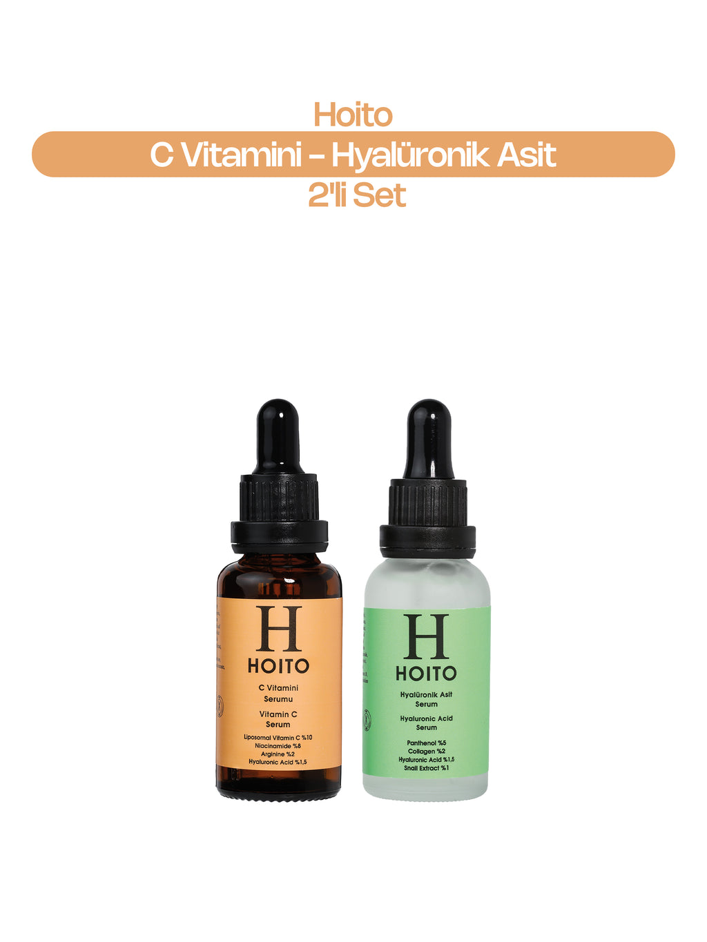 Aydınlatıcı & Yoğun Nemlendirici Cilt Bakım Rutini: C Vitamini Serumu (30 ml) + Hyalüronik Asit Serum (30 ml)