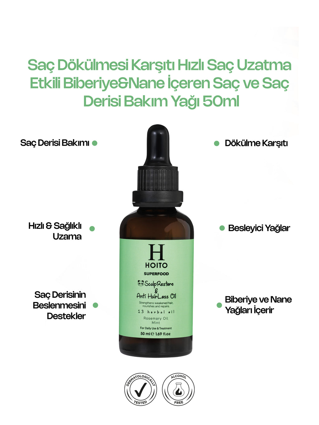 Saç Dökülmesi Karşıtı Hızlı Saç Uzatma Etkili Biberiye&Nane İçeren Saç ve Saç Derisi Bakım Yağı 50ml