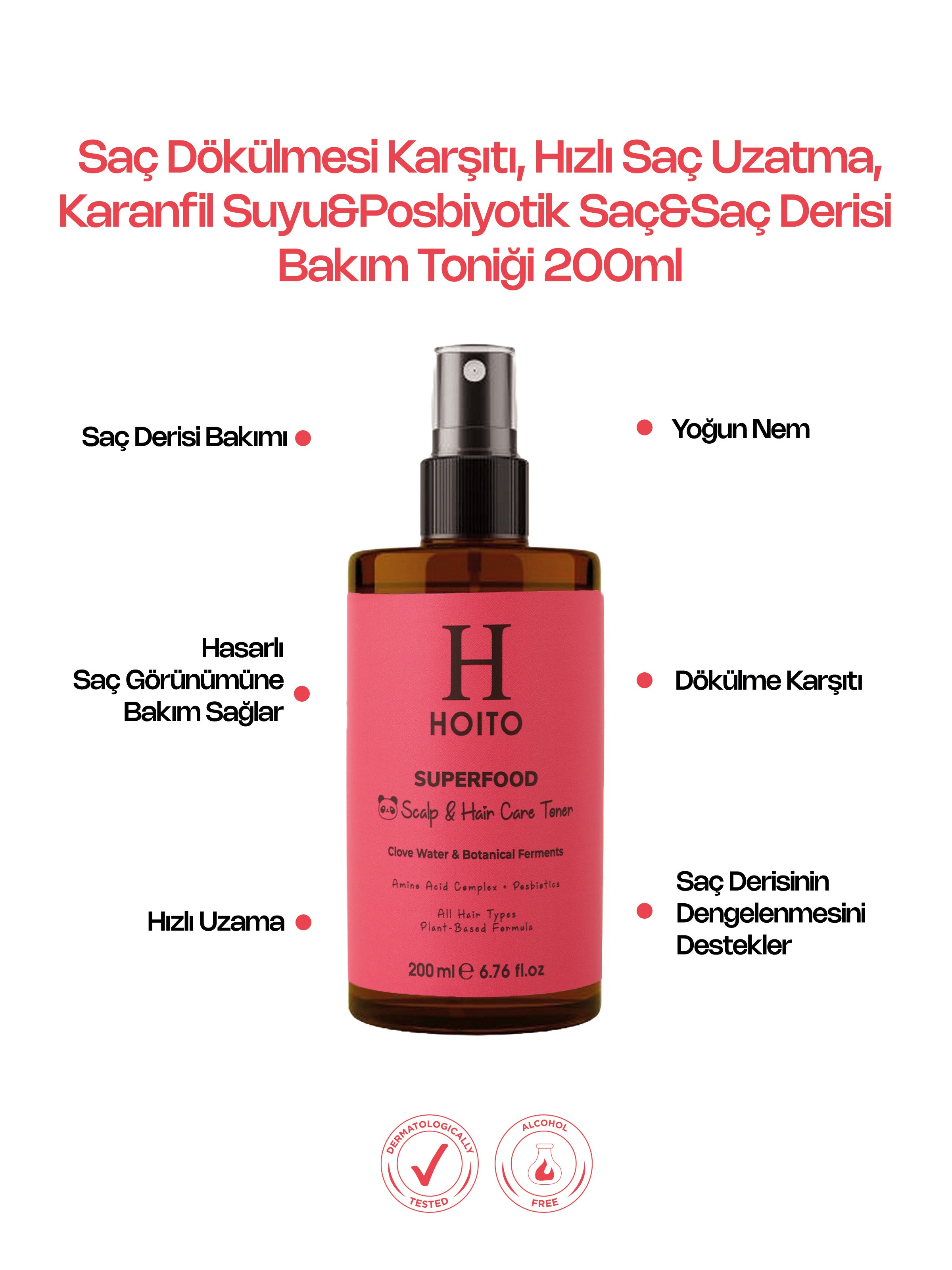 Saç Dökülmesi Karşıtı, Hızlı Saç Uzatma, Karanfil Suyu&Posbiyotik Saç&Saç Derisi Bakım Toniği 200ml
