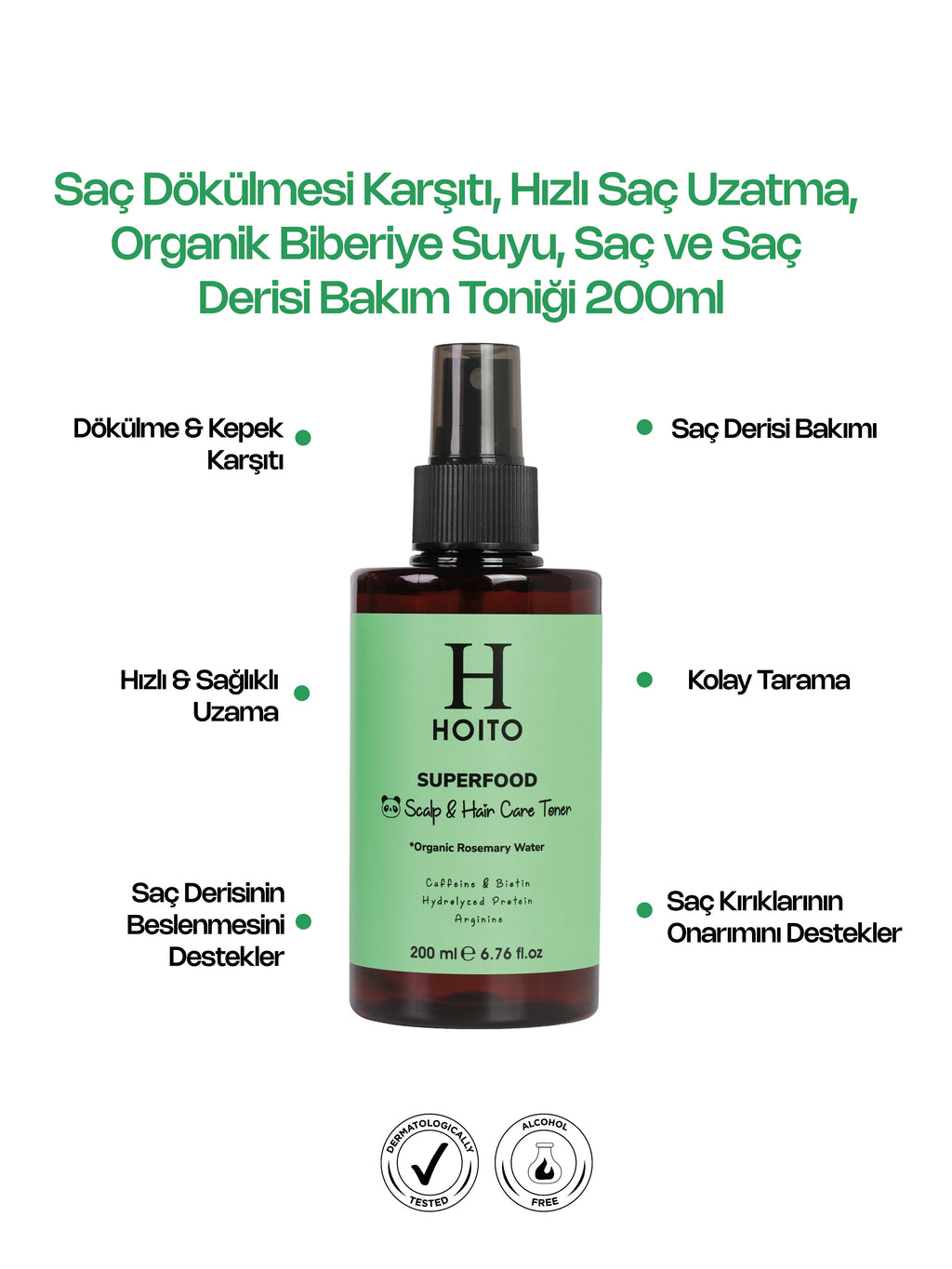 Saç Dökülmesi Karşıtı, Hızlı Saç Uzatma, Organik Biberiye Suyu, Saç ve Saç Derisi Bakım Toniği 200ml