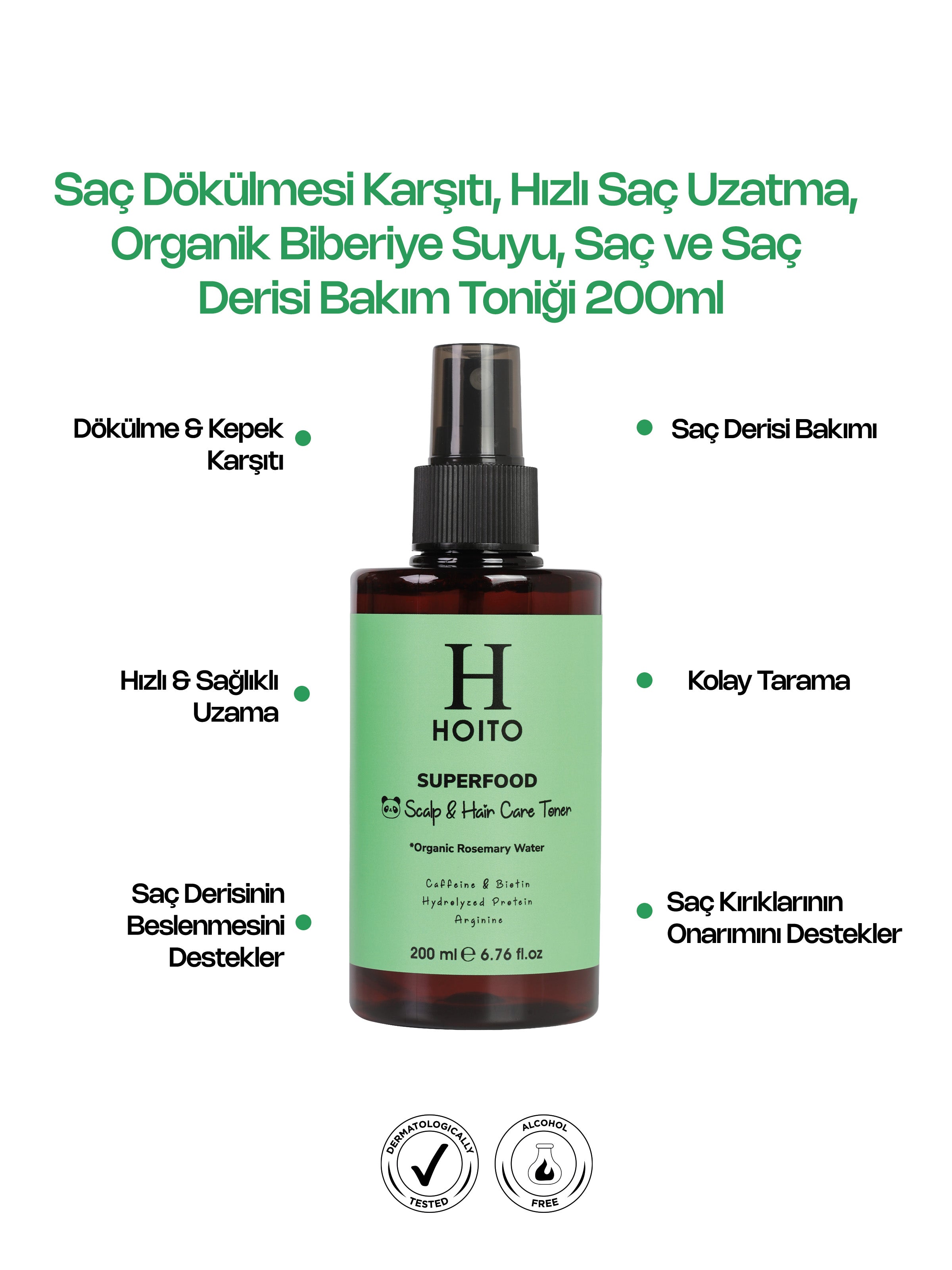 Saç Dökülmesi Karşıtı, Hızlı Saç Uzatma, Organik Biberiye Suyu, Saç ve Saç Derisi Bakım Toniği 200ml