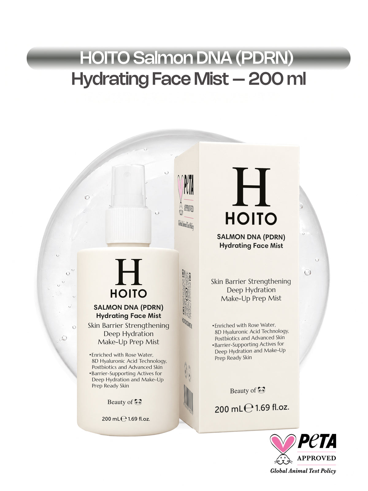 HOITO Salmon DNA (PDRN) Hydrating Face Mist – 8D Hyaluronik Asit, Panthenol & Postbiyotik İçeren Nemlendirici Yüz Spreyi 200 ml