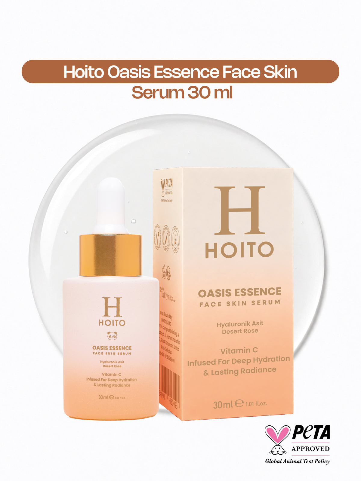 Oasis Face Skin Serum – Vitamin C, Hyaluronik Asit & Çöl Gülü İçeren Yoğun Nem ve Işıltı Serumu 30 ml