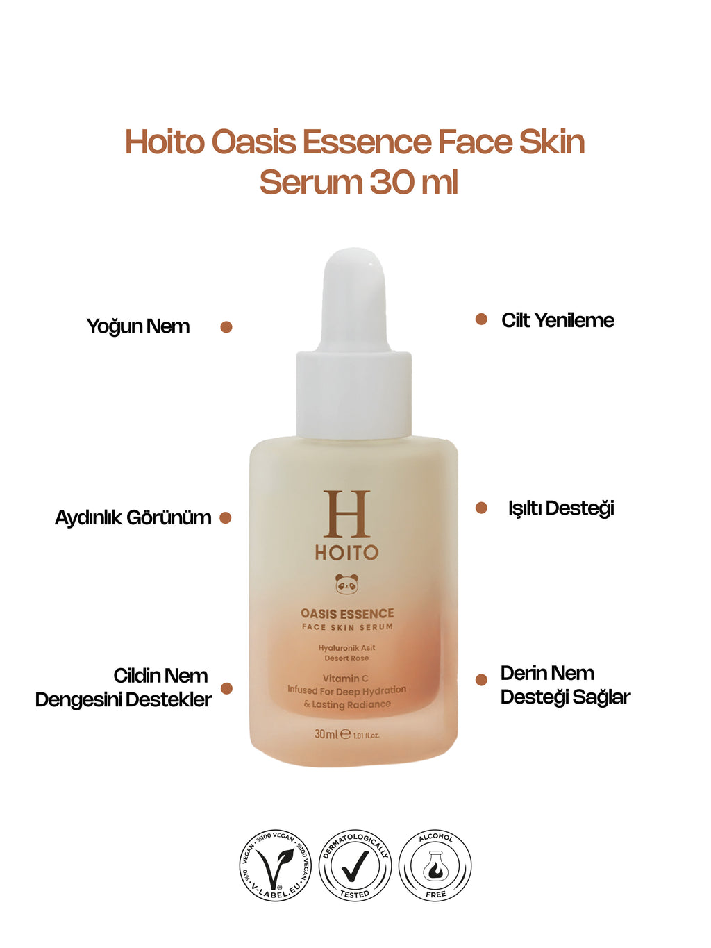 Oasis Face Skin Serum – Vitamin C, Hyaluronik Asit & Çöl Gülü İçeren Yoğun Nem ve Işıltı Serumu 30 ml