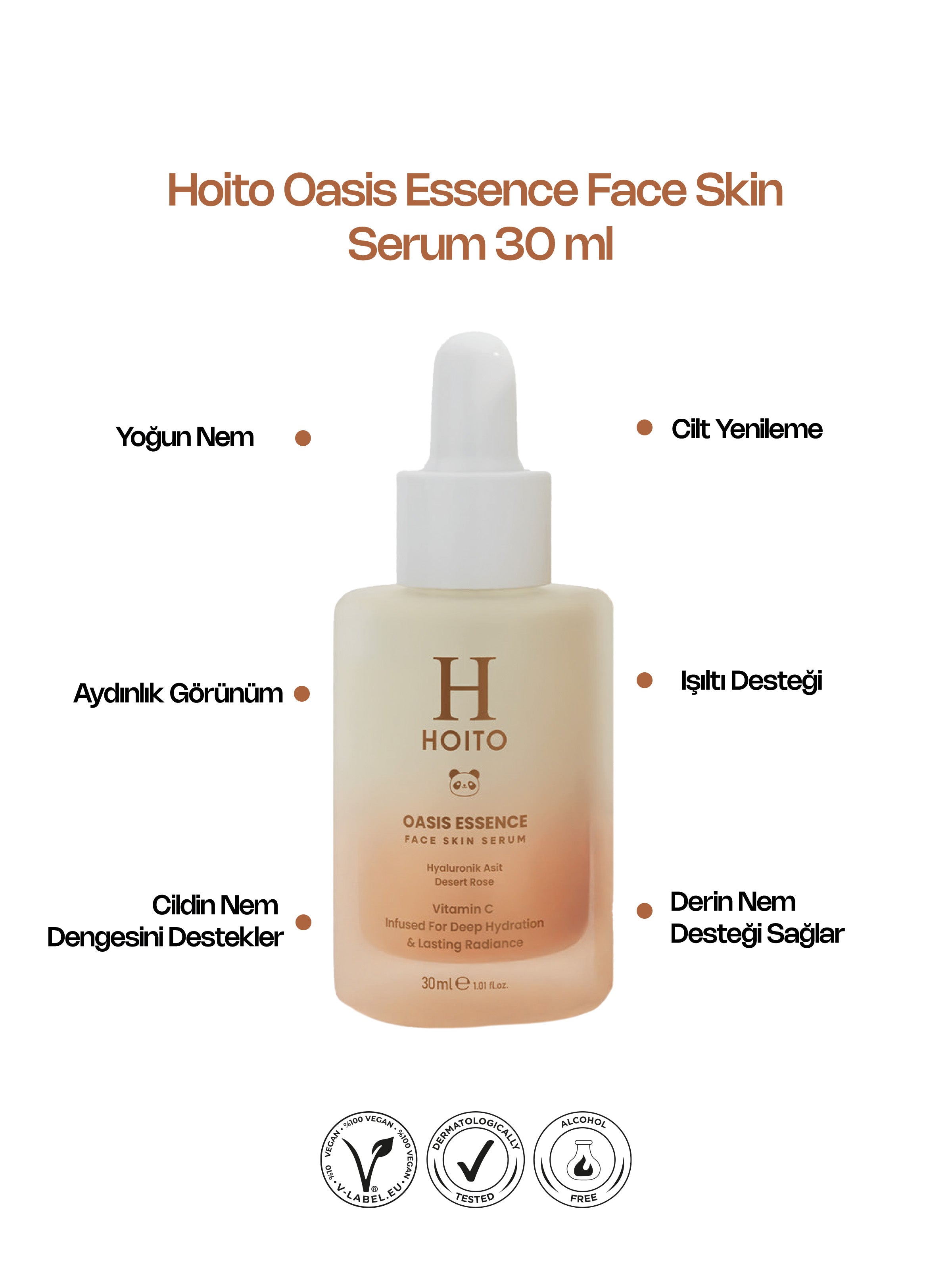 Oasis Face Skin Serum – Vitamin C, Hyaluronik Asit & Çöl Gülü İçeren Yoğun Nem ve Işıltı Serumu 30 ml