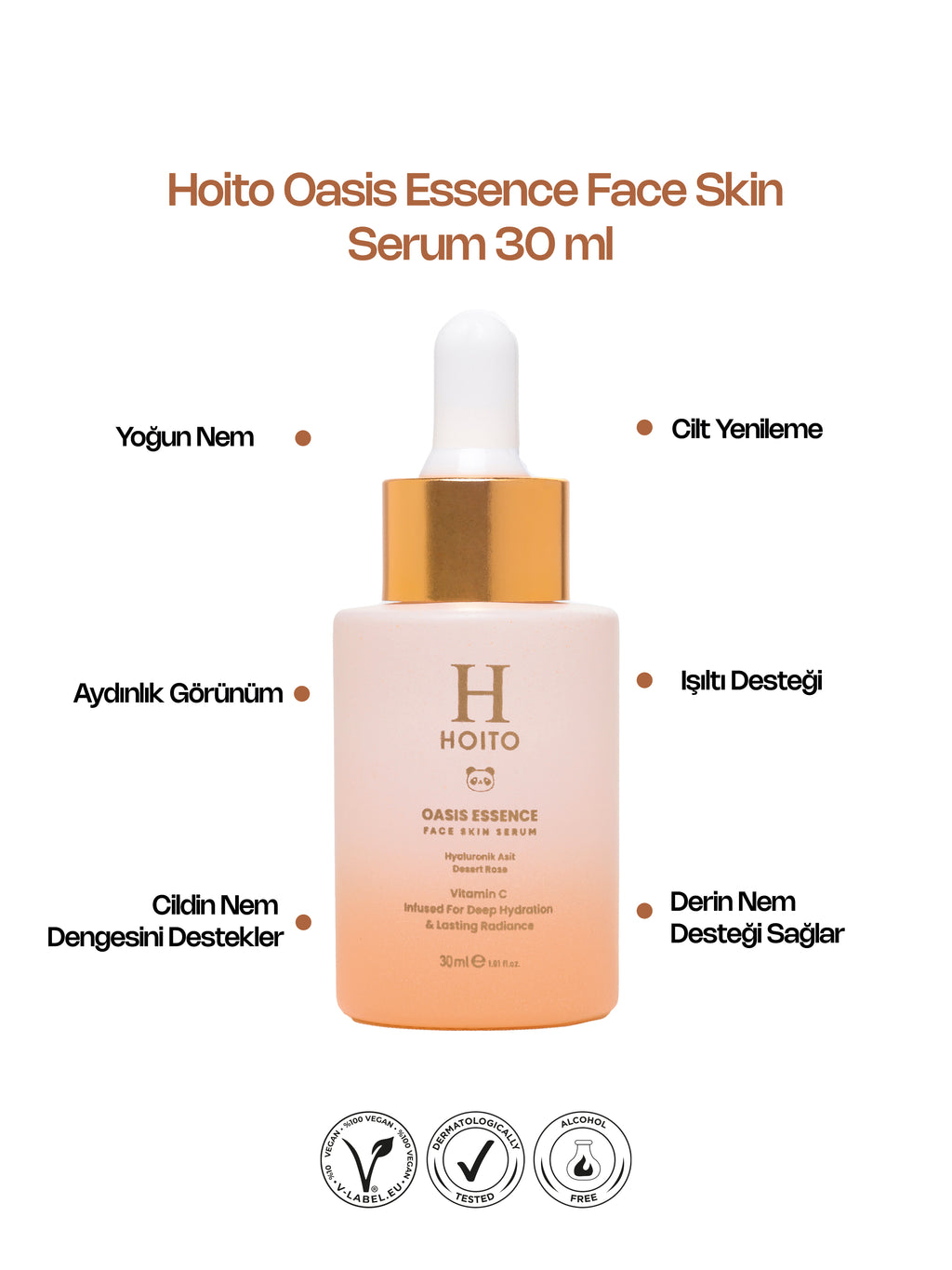 Oasis Face Skin Serum – Vitamin C, Hyaluronik Asit & Çöl Gülü İçeren Yoğun Nem ve Işıltı Serumu 30 ml