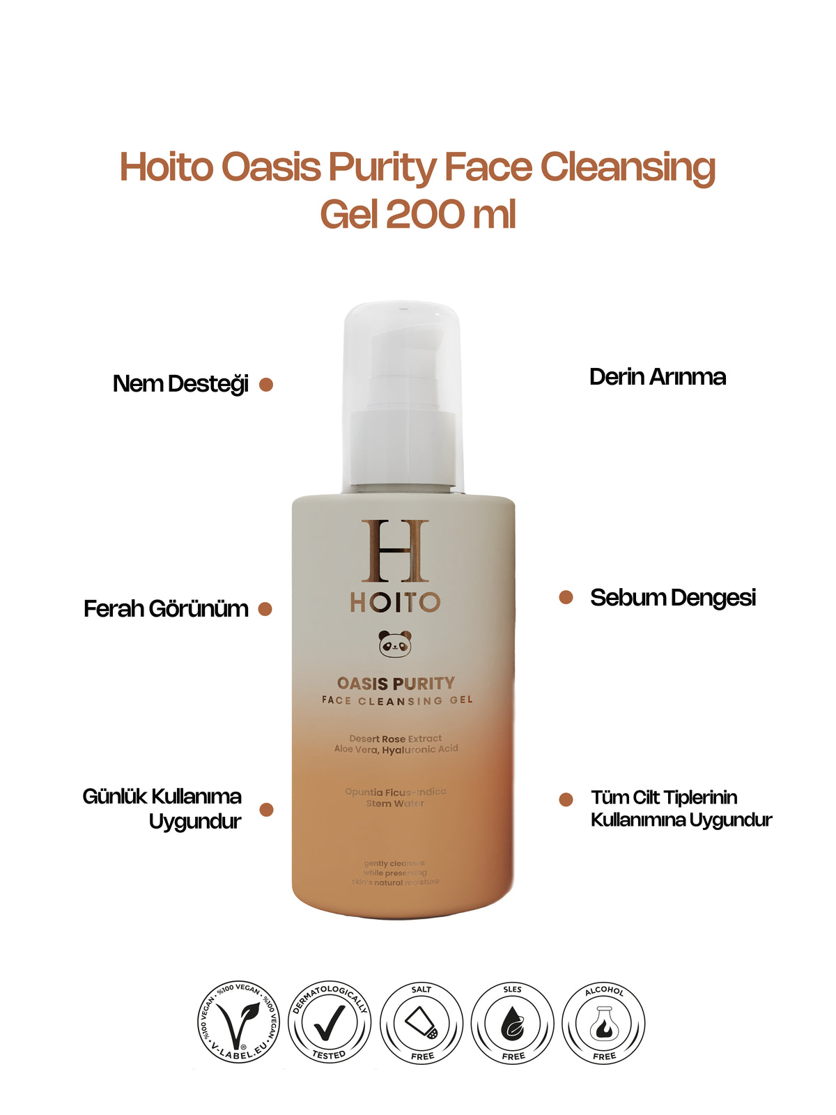 HOITO Oasis Purity Face Cleansing Gel – Hyaluronik Asit, Aloe Vera & Çöl Gülü İçeren Yüz Temizleme Jeli 200 ml
