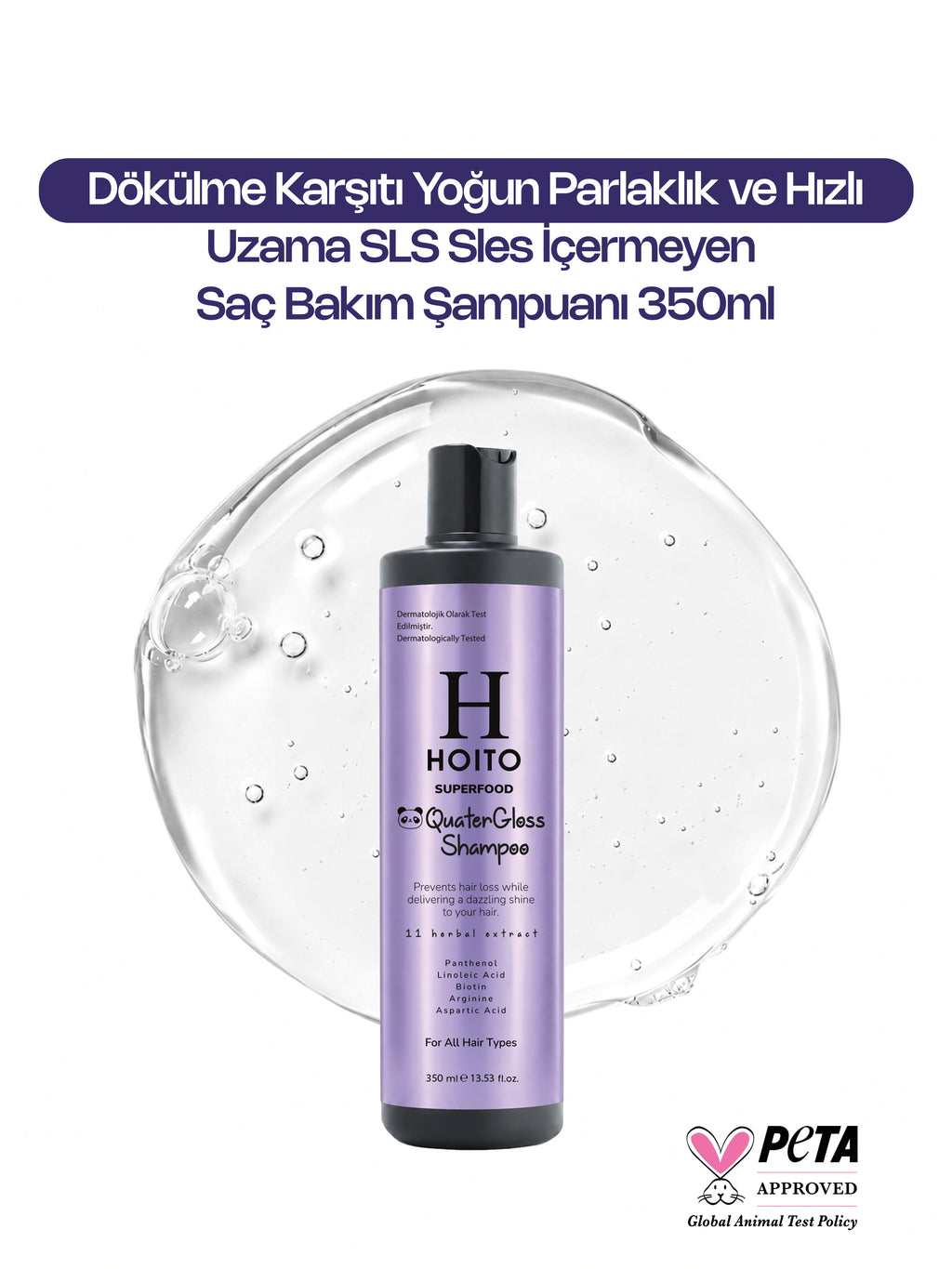 Dökülme Karşıtı Yoğun Parlaklık ve Hızlı Uzama Tuz SLS Sles İçermeyen Saç Bakım Şampuanı 350ml