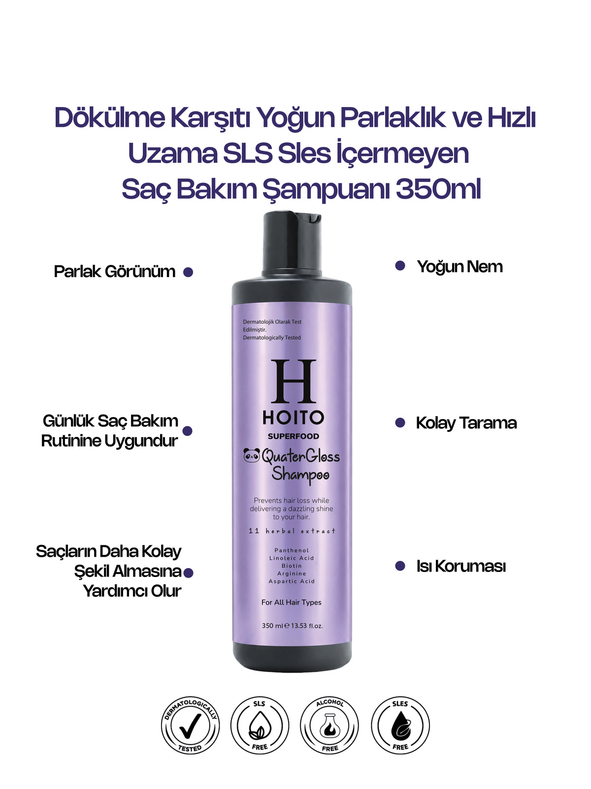 Dökülme Karşıtı Yoğun Parlaklık ve Hızlı Uzama Tuz SLS Sles İçermeyen Saç Bakım Şampuanı 350ml