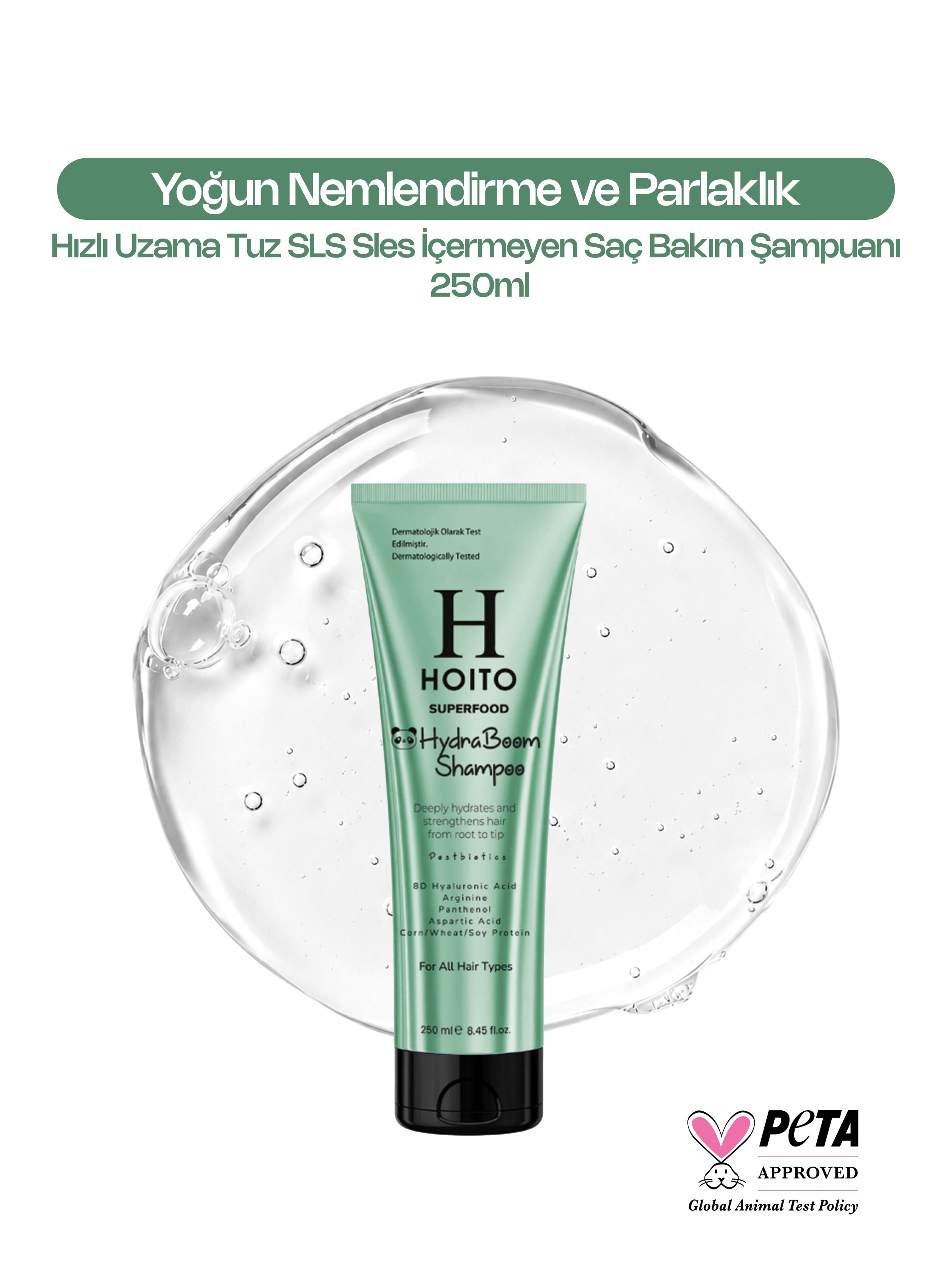 Yoğun Nemlendirme ve Parlaklık Hızlı Uzama Tuz SLS Sles İçermeyen Saç Bakım Şampuanı 250ml